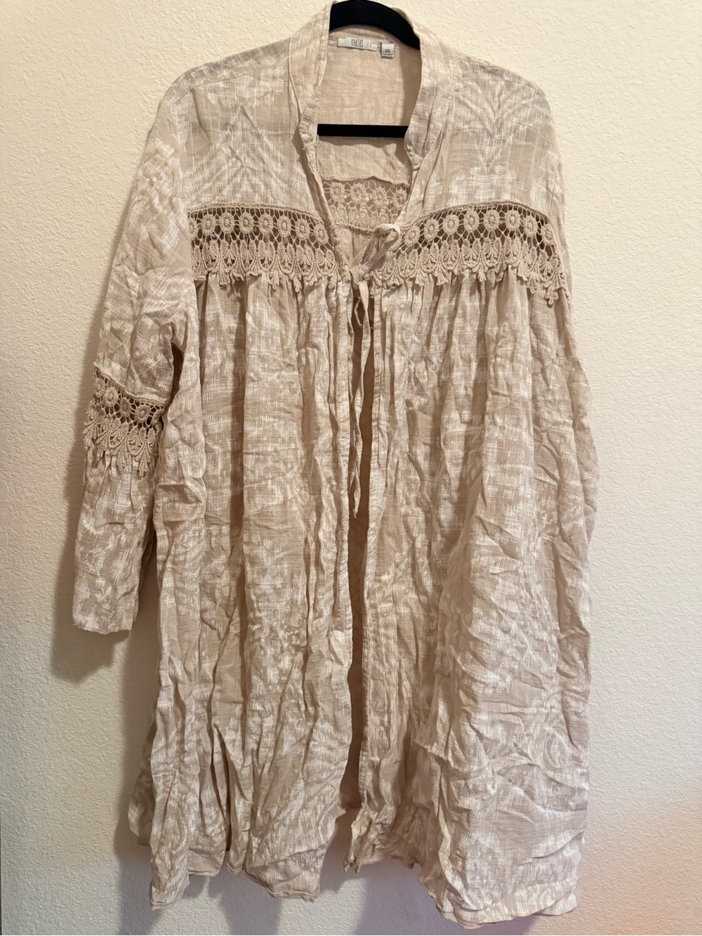Kaktus Cream Long-Sleeve Lace-Trim Tunic Dress